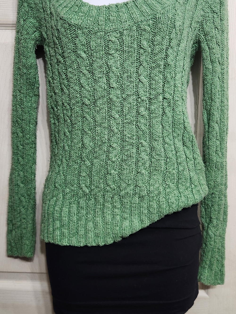 Old Navy Mint Green Off-the-Shoulder Cable Knit Sweater